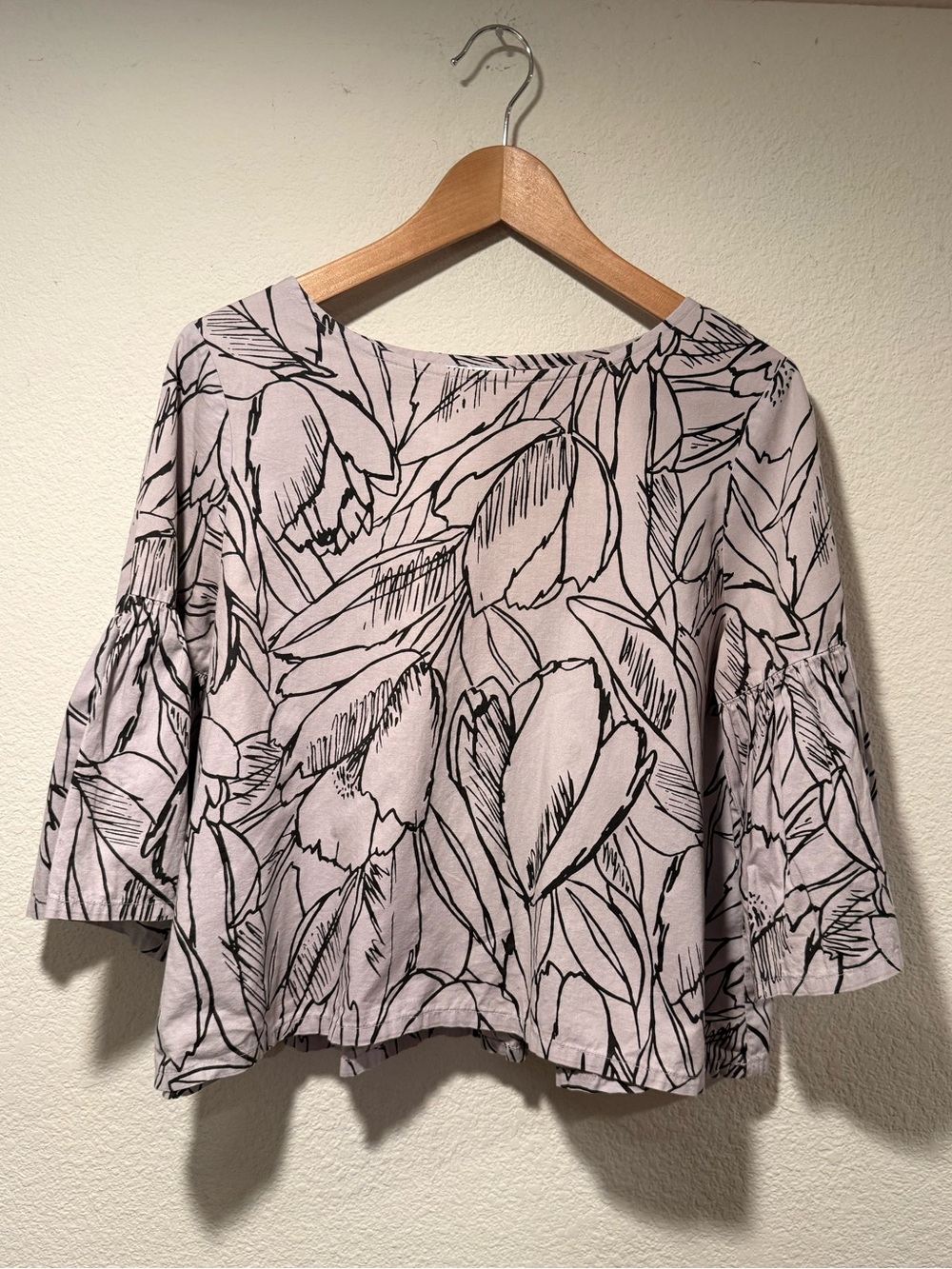 BRYN WALKER Floral Sketch Bell Sleeve Top